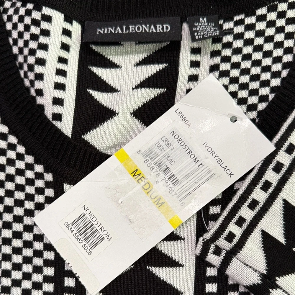 Nina Leonard Black and White Geometric Dress - Picture 2 of 5